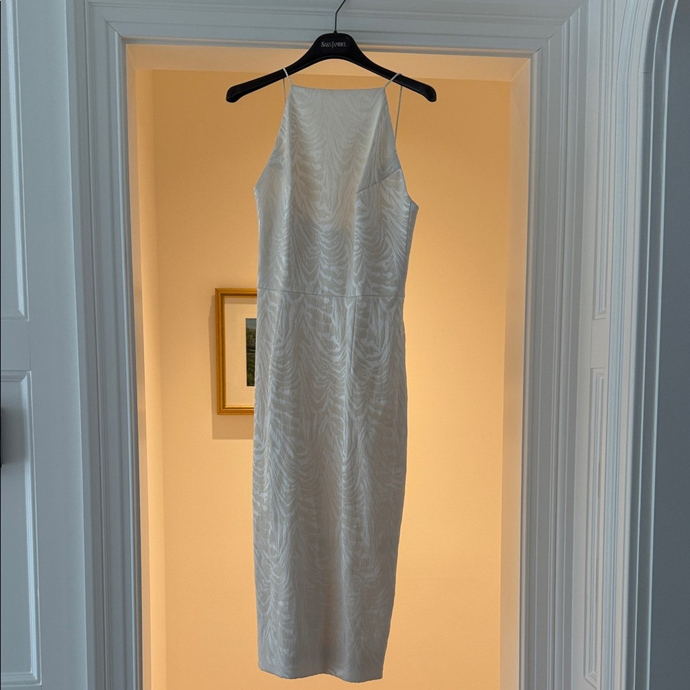 Christian Siriano Satin Ivory Halter Midi Dress